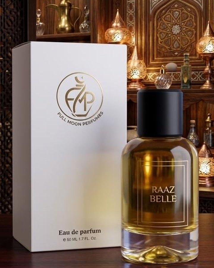 RaaZ Belle eau de parfum with box in an Arabian interior